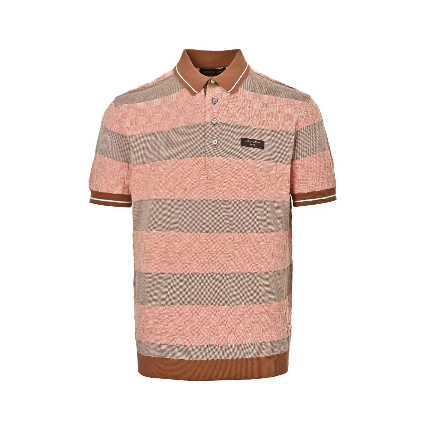 Louis Vuitton/Louis Vuitton 26ss leather striped checkerboard knitted Polo short sleeves